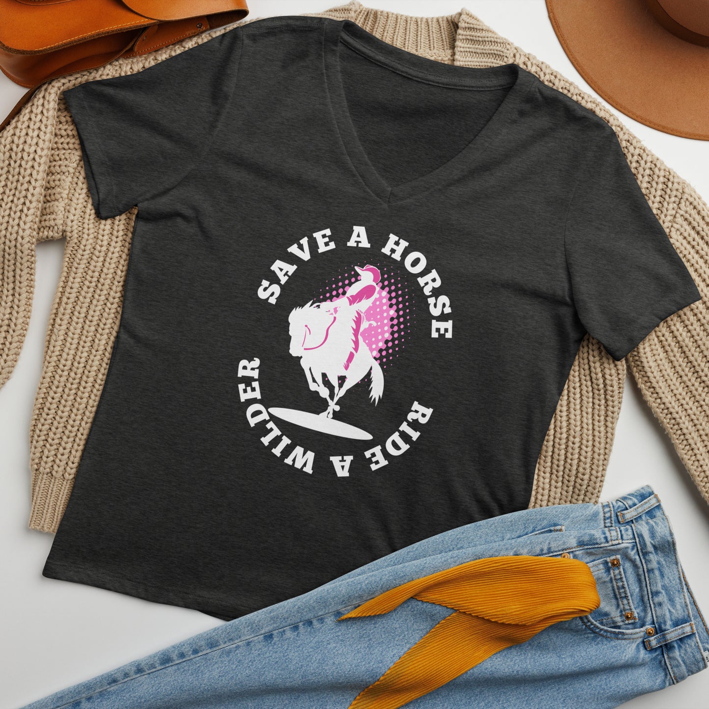 Save a Horse, Ride a Wilder V Neck Women’s relaxed v-neck t-shirt